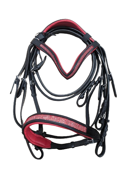 Ultra Bling Monocrown Color Padded Crystal Bridles Black Leather