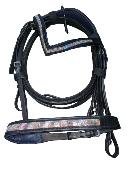 Ultra Bling Monocrown Color Padded Crystal Bridles Black Leather