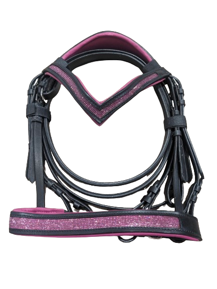 Ultra Bling Monocrown Color Padded Crystal Bridles Black Leather