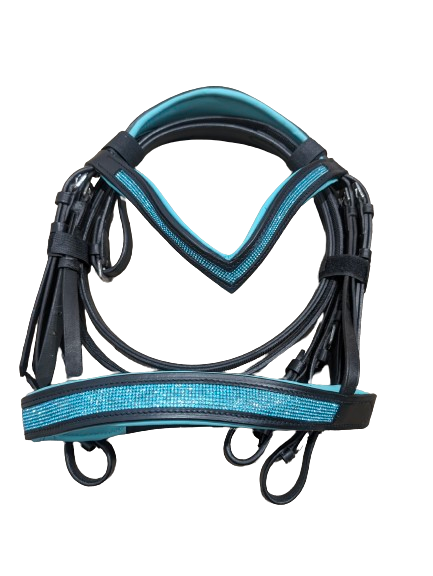 Ultra Bling Monocrown Color Padded Crystal Bridles Black Leather