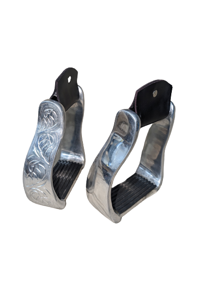 Western Etched Metal Stirrups with rubber grip